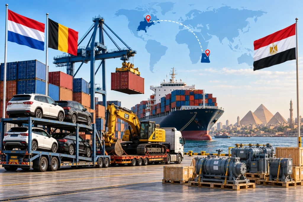 Volledige gids voor het verschepen van auto’s, containers en machines vanuit Nederland en België naar Egypte