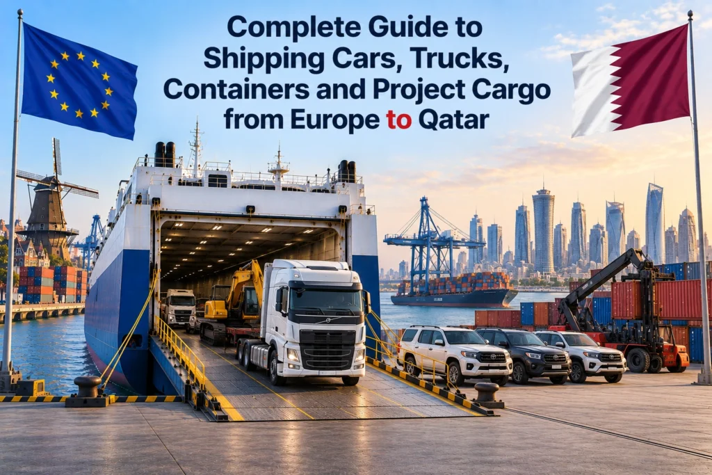 Volledige gids voor het verschepen van auto’s, vrachtwagens, containers en projectlading vanuit Europa naar Qatar