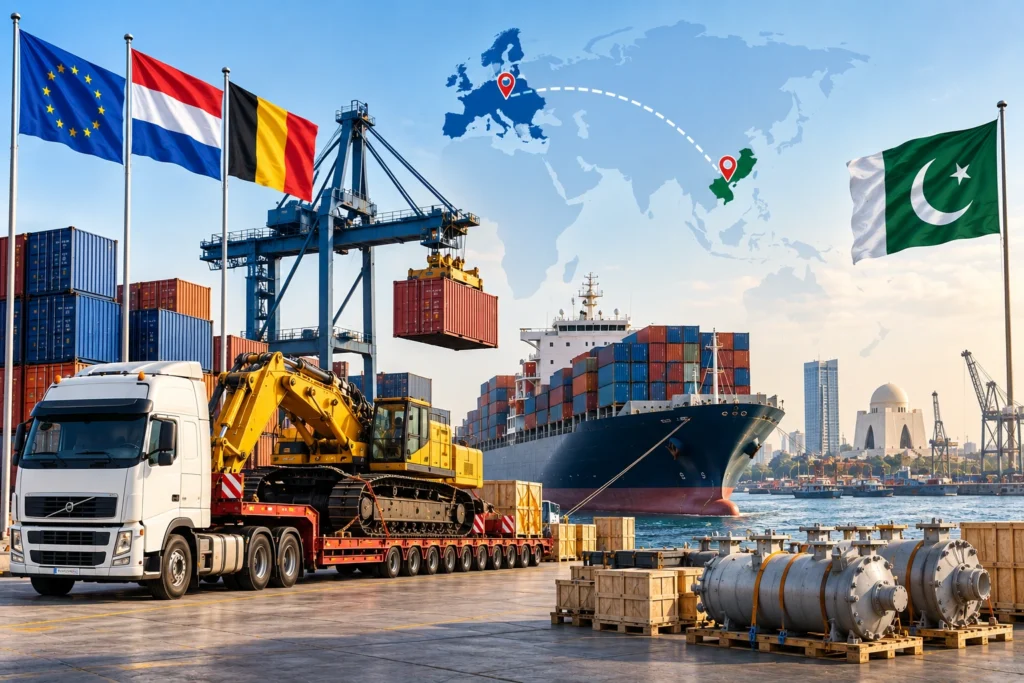 Volledige gids voor het verschepen van machines, containers en commerciële vracht vanuit Europa naar Karachi
