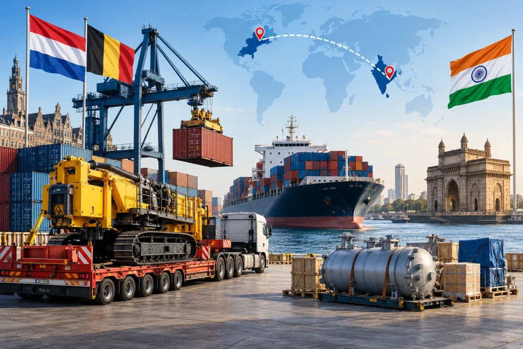 Volledige gids voor het verschepen van machines, containers en projectlading vanuit Nederland en België naar India