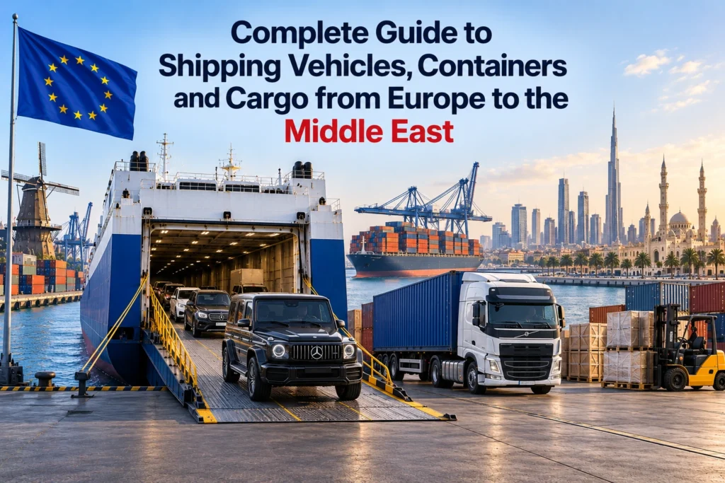 Volledige gids voor het verschepen van voertuigen, containers en vracht van Europa naar het Midden-Oosten